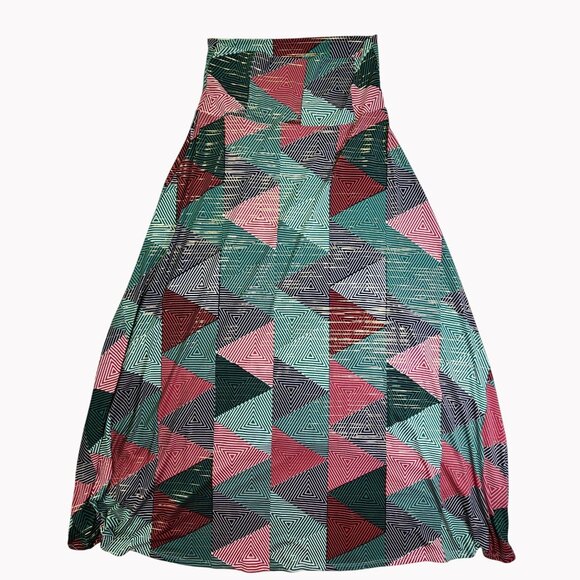 Lularoe Womens Size M Maxi Skirt Red Green Gold Geometric Triangle Print - Picture 4 of 6
